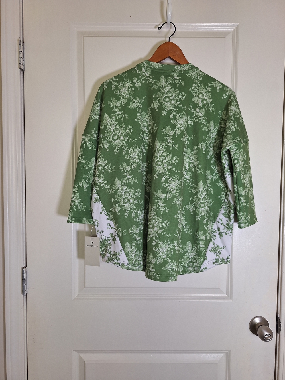 Tuckernuck French Green Toile Floral Swing Sweatshirt Mixed Media Pocket Sz S/XS - Picture 3 of 7